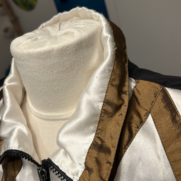 Vintage 80s Zip Up Metallic Gold and Black Draw String Track Jacket Women Size L - Picture 5 of 15